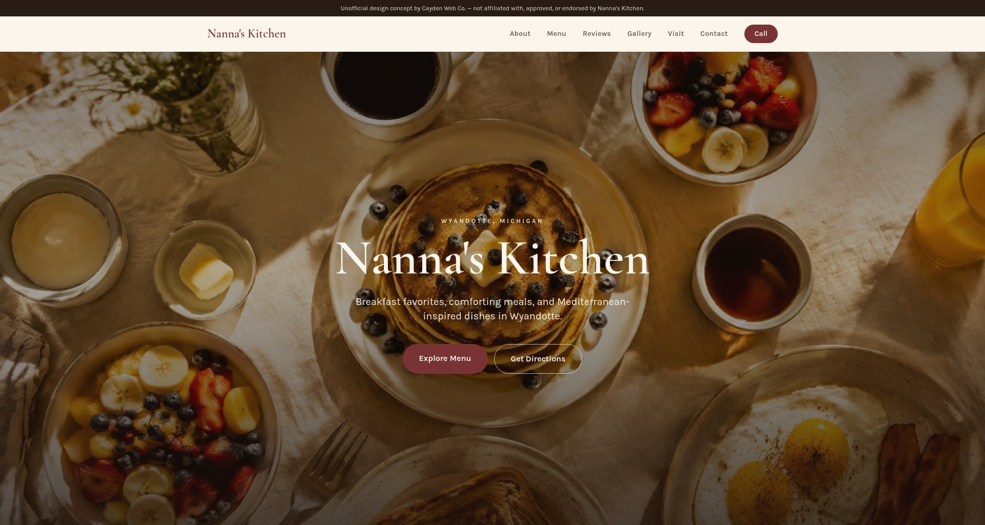 Nanna's Kitchen restaurant website concept preview